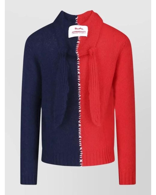 Charles Jeffrey Blue Hooded Crewneck Knitwear Contrast Stitching for men