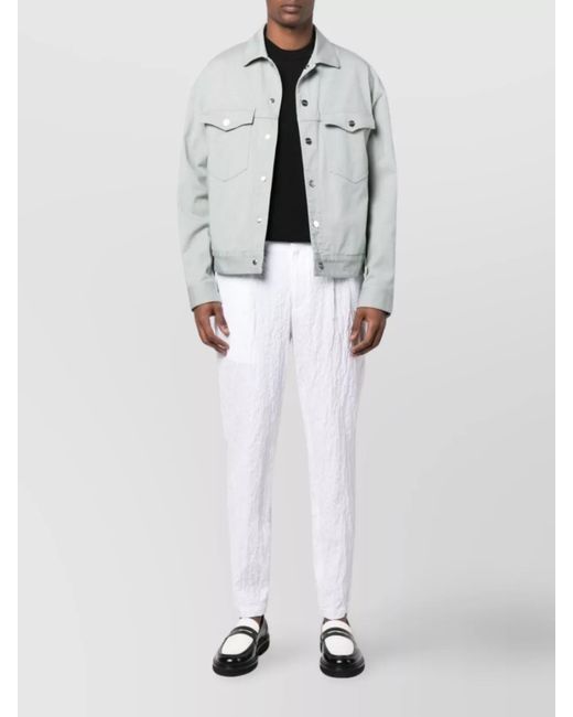 Emporio Armani White Cotton Straight-Leg Cropped Trousers for men
