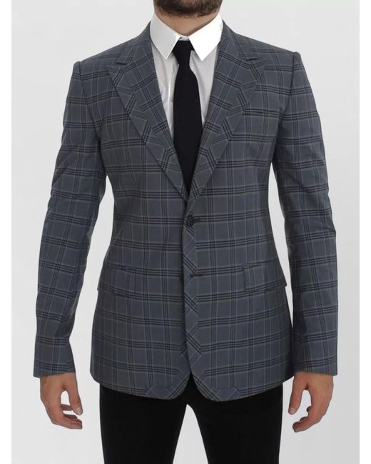 Dolce & Gabbana Blue Checked Slim-Fit Single-Breasted Blazer for men