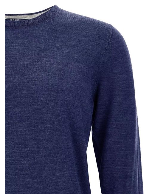 Barba Napoli Blue Wool Silk Crew-Neck Jumper for men
