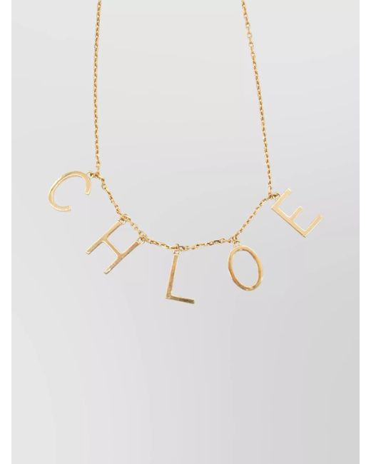 Chloé White Brass Logo-Pendant Necklace