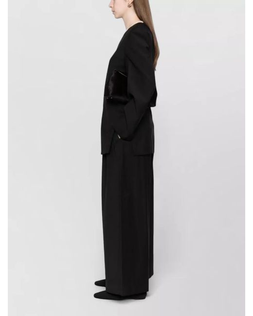 Totême Black Wool Drawstring Wide-Leg Trousers
