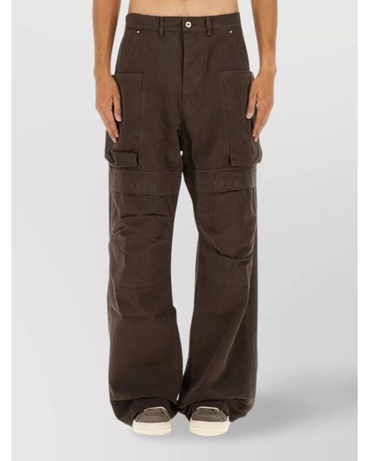 Rick Owens Brown Wide Leg Cargo Trousers And Pockets for men