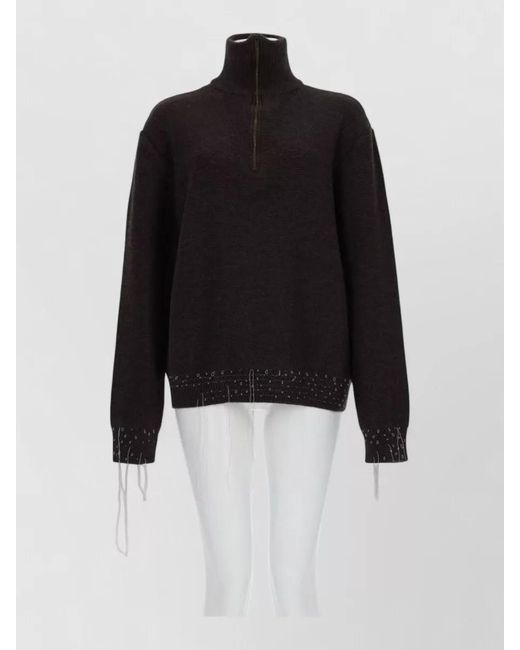 Maison Margiela Black Top High Neck Embellished Hem Long Sleeves