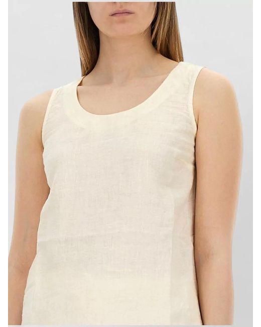 120% Lino White Linen Scoop Neck Sleeveless Top