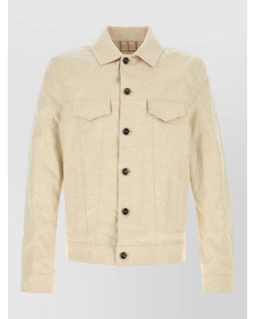 Etro Natural Textured Jacket Long Sleeves Point Collar Pockets for men