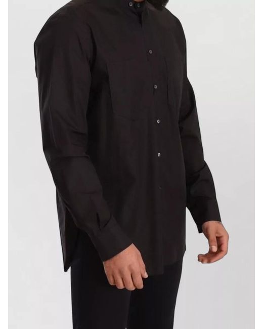Dolce & Gabbana Black Cotton Relaxed-Fit Long-Sleeve Mandarin-Collar Shirt for men