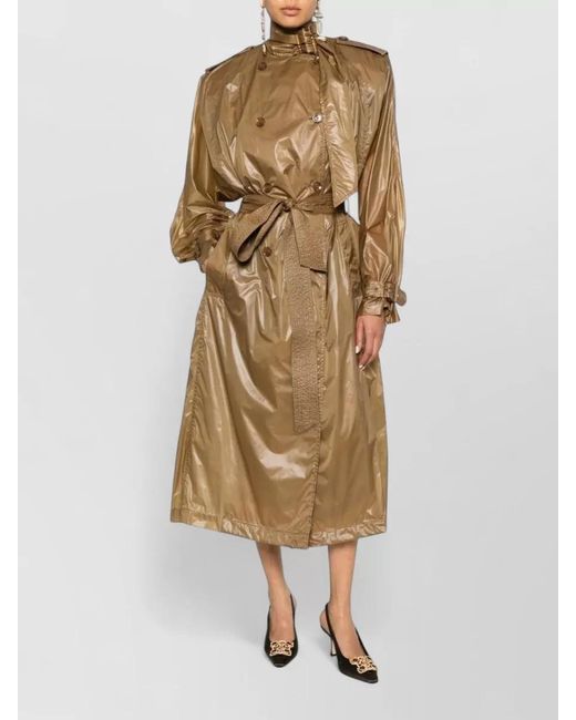 Saint Laurent Natural Nylon Double-Breasted Belted Midi Trench Coat