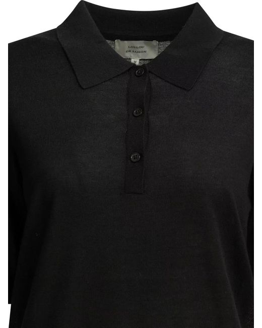 Loulou de Saison Black Short Sleeve Knit Top Fitted Ribbed Trims
