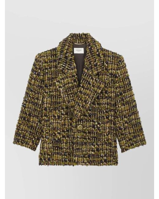 Saint Laurent Green Single Breasted Wool Tweed Tailored Coat