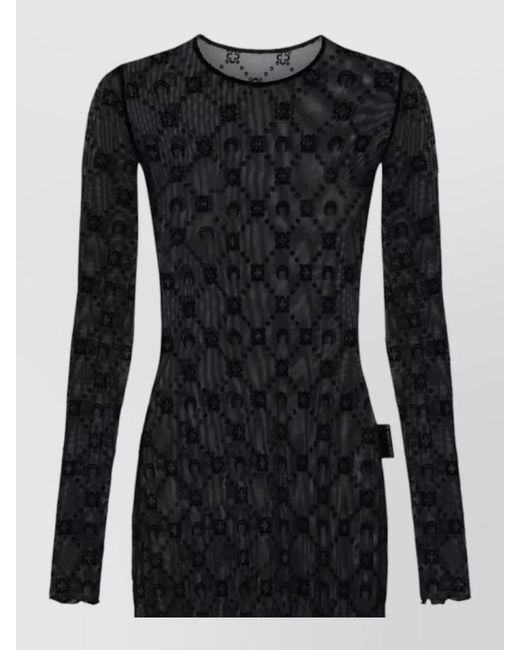 MARINE SERRE Black Mesh Long-Sleeve Mini Dress