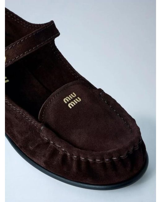 Miu Miu White Suede Loafers Tone Hardware Round Toe