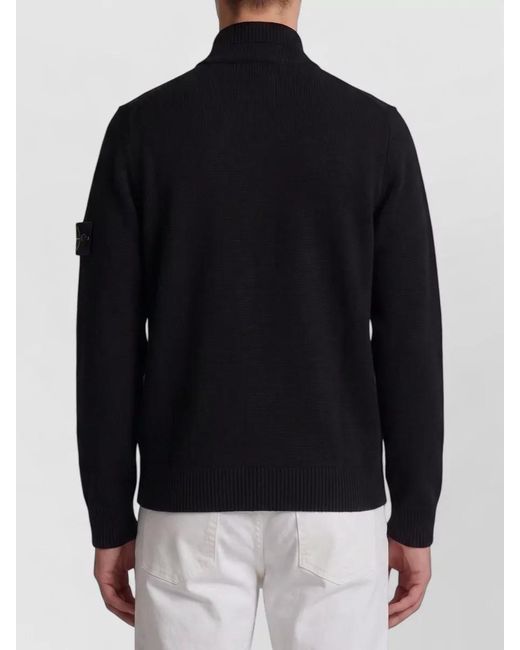Stone Island Blue Felt Collar Wool Blend Cardigan for men