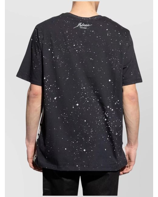 Balmain Blue Cotton Printed Short-Sleeve T-Shirt for men