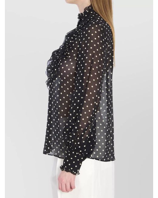 Valentino Garavani Black Silk Polka-Dot Ruffled Blouse