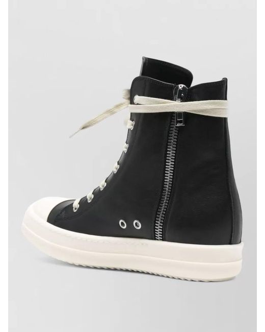 Rick Owens Black Leather High-Top Sneakers