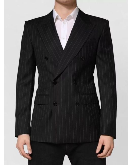 Dolce & Gabbana Black Pinstripe Double-Breasted Blazer for men