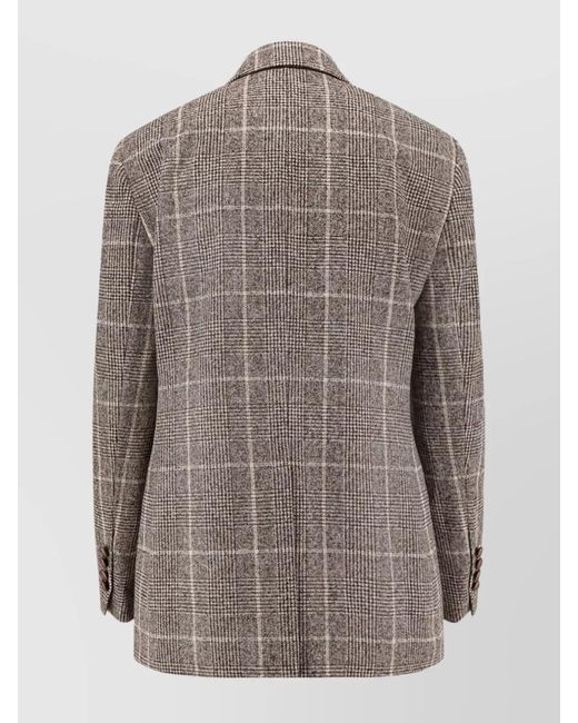 Brunello Cucinelli Brown Alpaca Wool Prince Of Wales Double-Breasted Blazer