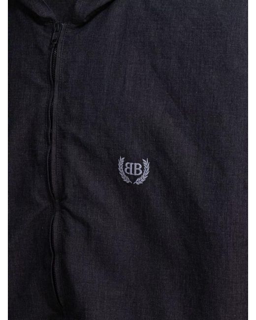 Balenciaga Blue Linen Blend Hooded Jacket for men