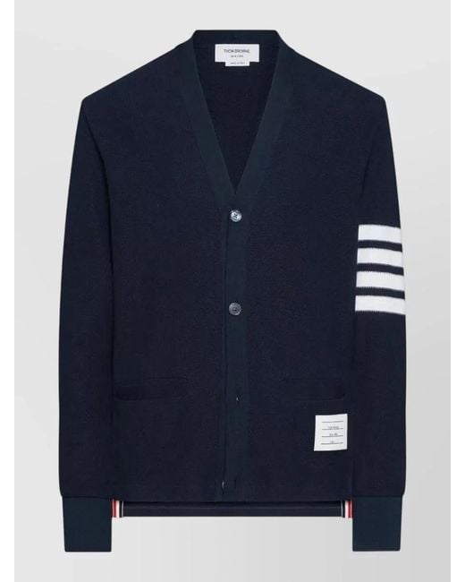 Thom Browne Blue V-Neck Cotton Cardigan for men