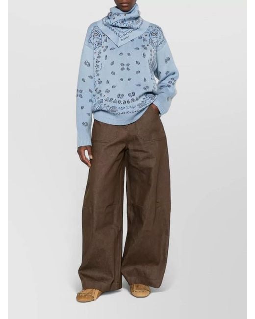 Alanui Blue Turtleneck Top Scarf Detail Long Sleeves