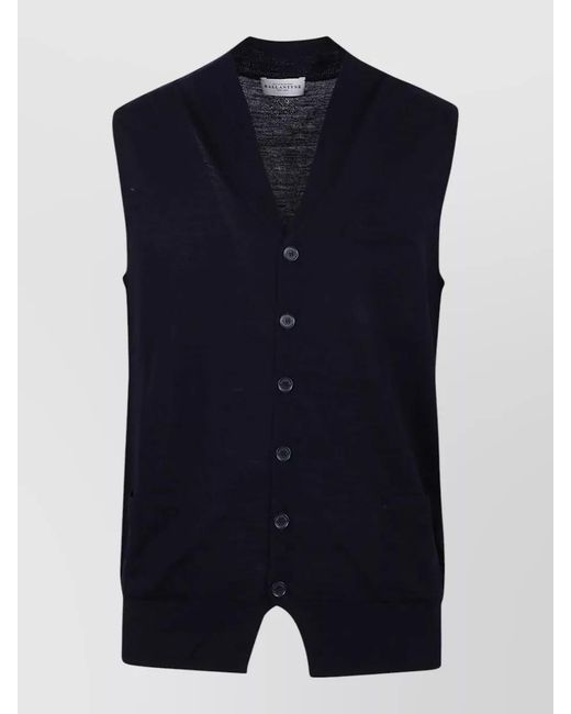 Ballantyne Blue Wool Mesh Waistcoat V Neck Pockets for men