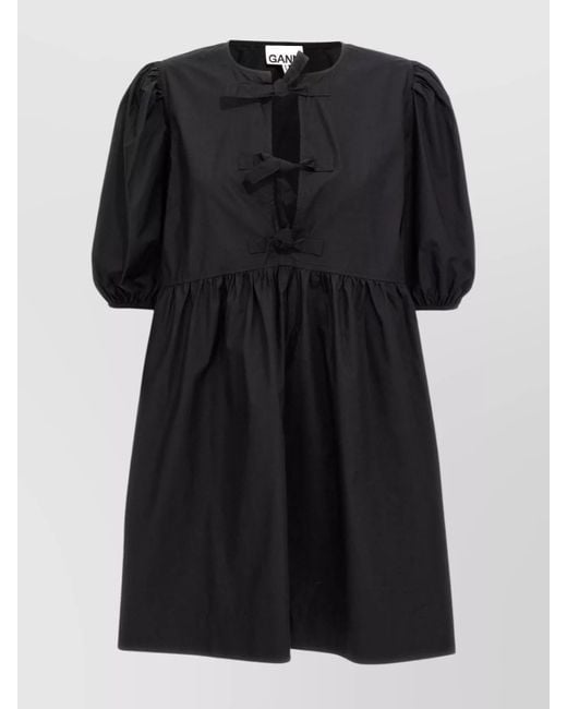 Ganni Black Organic Cotton Poplin Oversized Knot Mini Dress