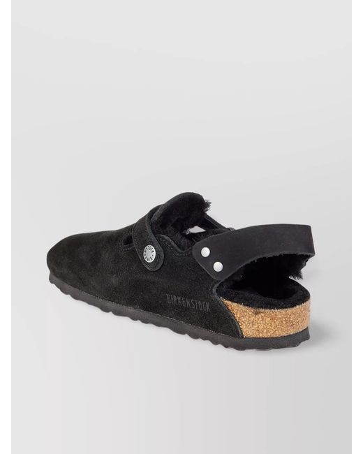 Birkenstock Black Shearling Suede Leather Mules