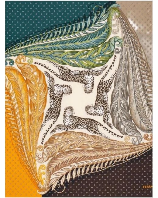 Ferragamo Metallic Patterned Print Silk Foulard Square Shape