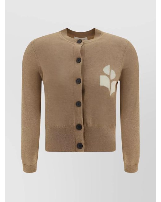 Isabel Marant Natural Cropped Crew Neck Button-Up Cardigan