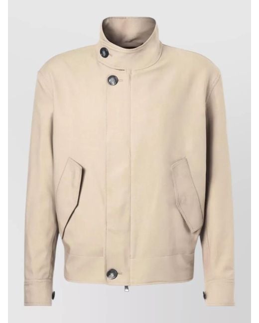 AMI Natural Harrington Coat Button Cuffs Elasticated Hem High Collar for men