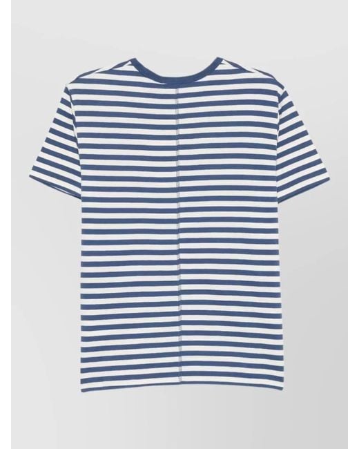 DUNST Blue Cotton Crew Neck Striped Short Sleeve T-Shirt