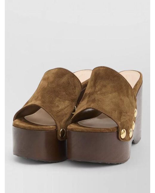 Gianvito Rossi Brown Leather Studded Wedge Sandals