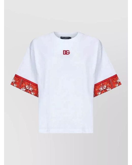 Dolce & Gabbana White Short Sleeve Majolica Print Crewneck Top