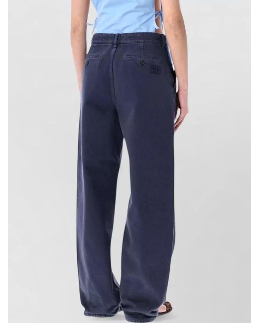 Miu Miu Blue Relaxed Straight Leg Gabardine Pants