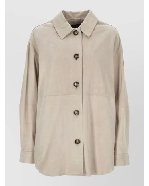 Peuterey Natural Lya Suede Leather Oversized Collared Jacket