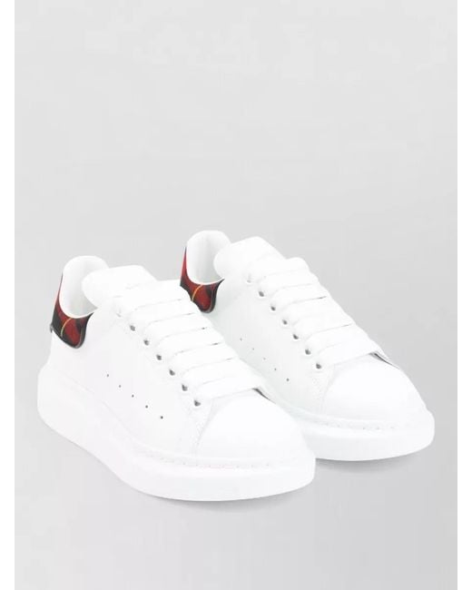 McQueen White Oversized Leather Sneakers Checkered Heel Detail