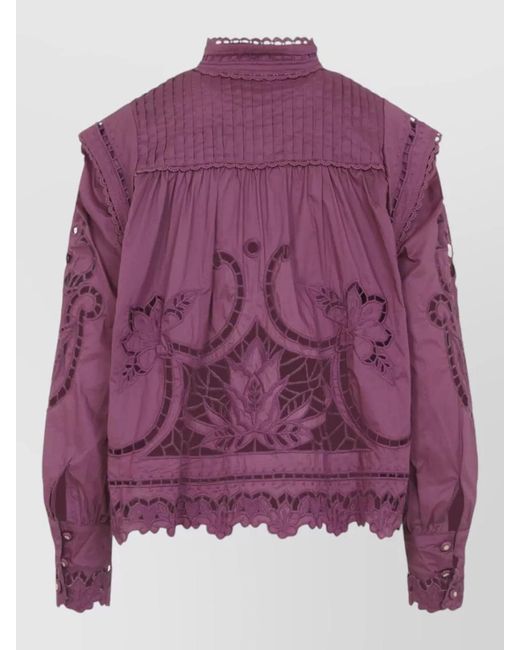 Farm Rio Purple Richelieu Embroidery Blouse Balloon Sleeves