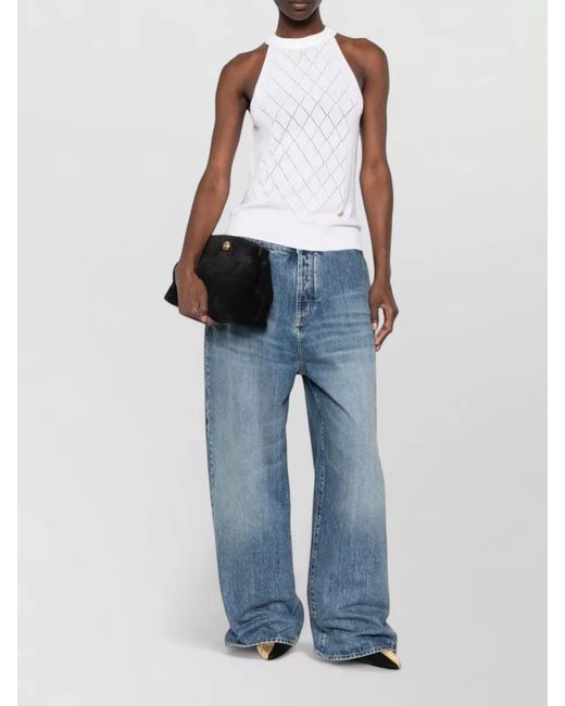 Balmain White Wool Halterneck Top Diamond Knit Design