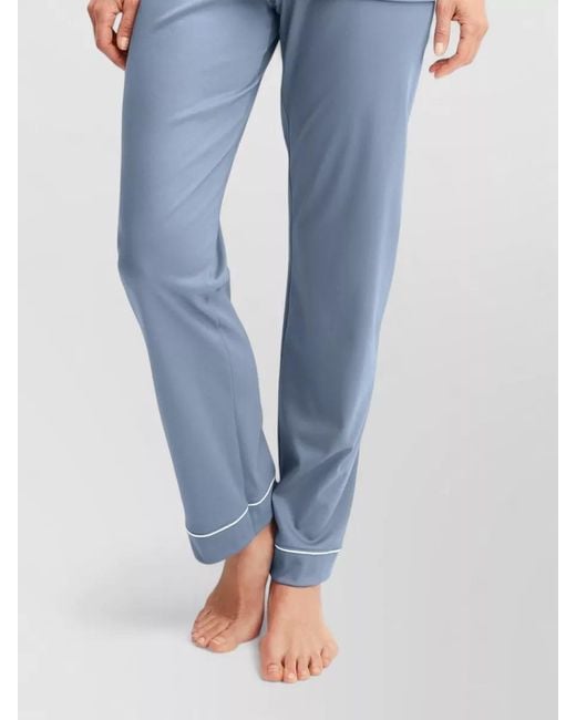 Calida Blue Pyjama Set Contrast Piping Notched Collar