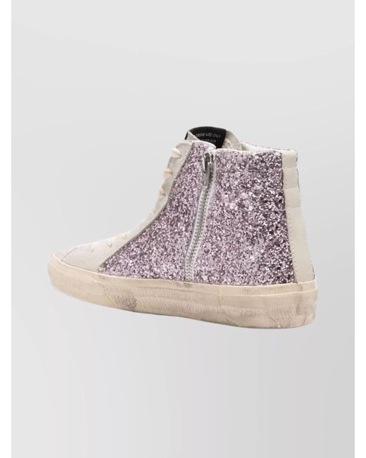 Golden Goose Deluxe Brand White Leather Glitter High-Top Sneakers