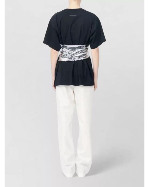 MM6 by Maison Margiela Black Cotton Sequin Belted Short-Sleeve T-Shirt