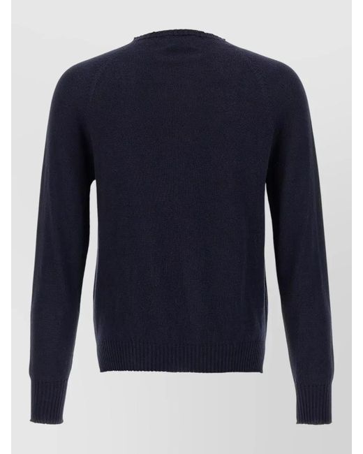 Ma'ry'ya Blue Cashmere Cotton Crew Neck Knit Sweater for men