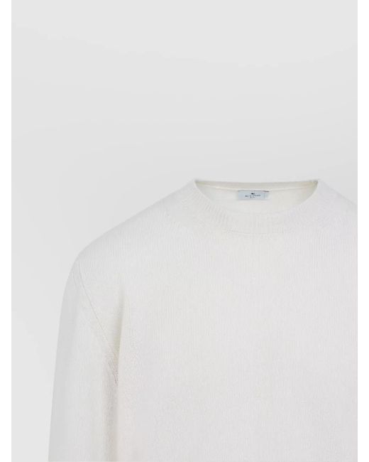 Etro White Cashmere Ribbed Crewneck Jumper for men