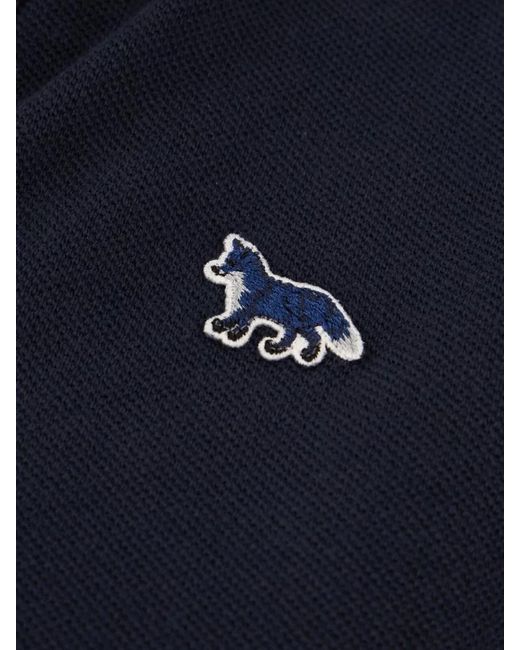 Maison Kitsuné Blue Piquet Polo Shirt Short Sleeves Ribbed Collar