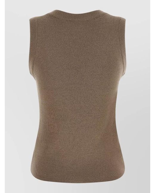 GIUSEPPE DI MORABITO Brown Jewel Brooch Knit Top Sleeveless Ruched