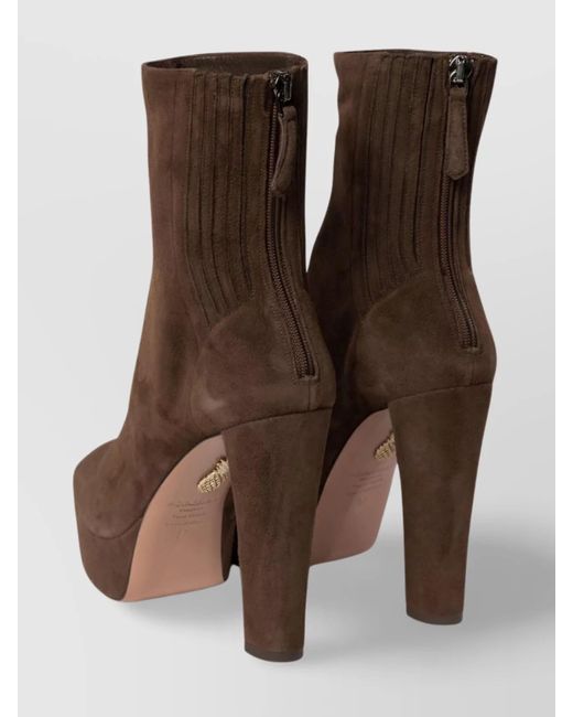 Aquazzura Brown Suede Leather Saint Honore 120 Mm Ankle Boots