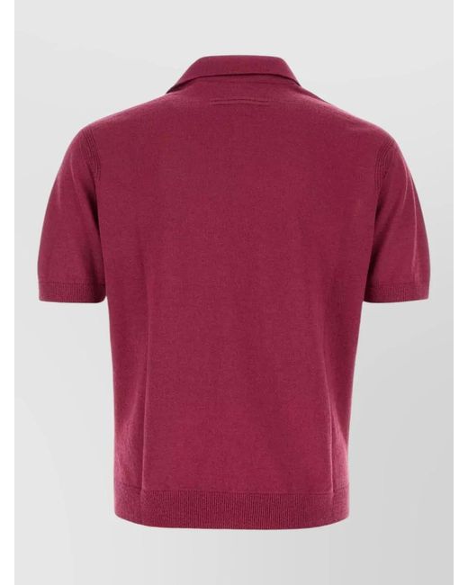 Zegna Red Knit Shirt Polo Collar Ribbed Hem for men