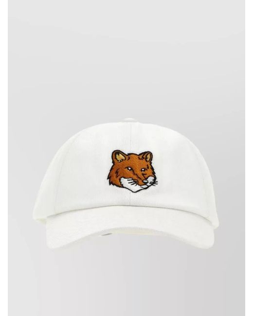 Maison Kitsuné White Curved Visor Baseball Cap With Fox Patch for men