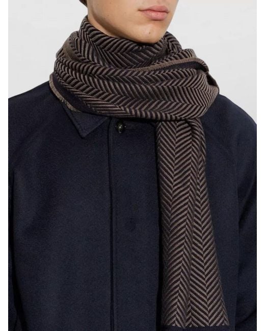 Giorgio Armani Black Virgin Wool Herringbone Scarf for men